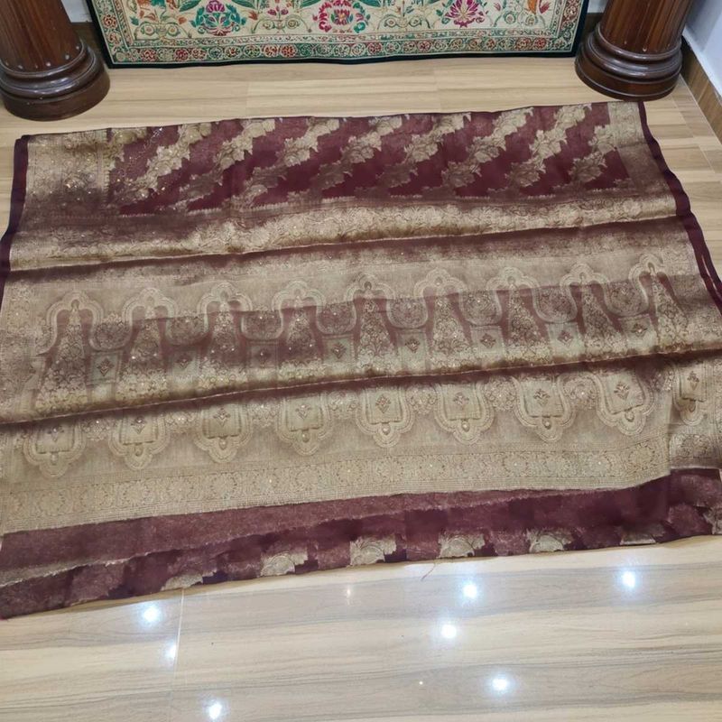 Elegant Brown &amp; Gold Saree
