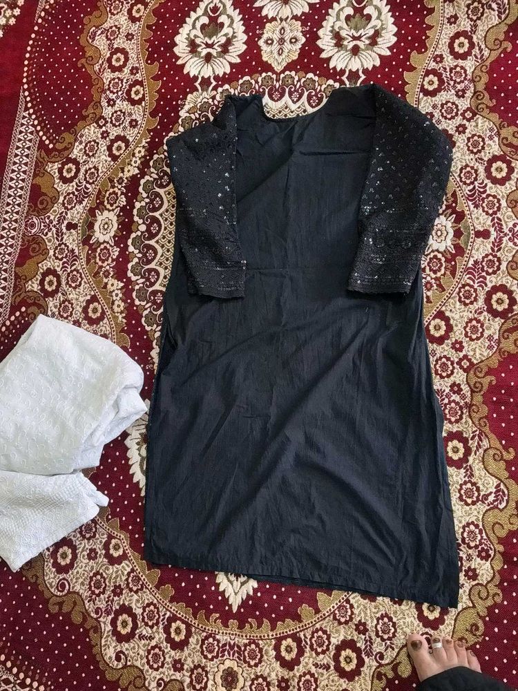 Black Dress with Embellished Sleeves