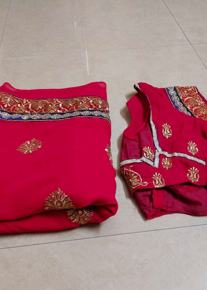Red Embroidered Saree &amp; Blouse