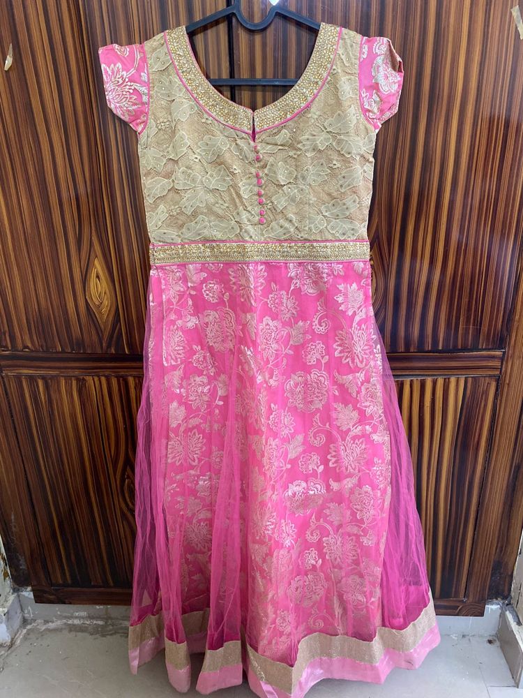 Pink &amp; Gold Embellished Anarkali