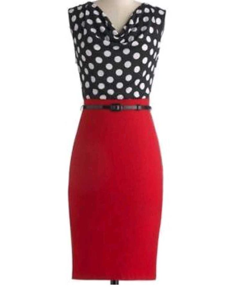 Chic Polka Dot &amp; Red Pencil Dress