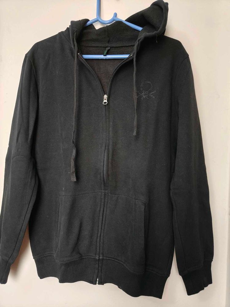 Benetton Black Zip-Up Hoodie