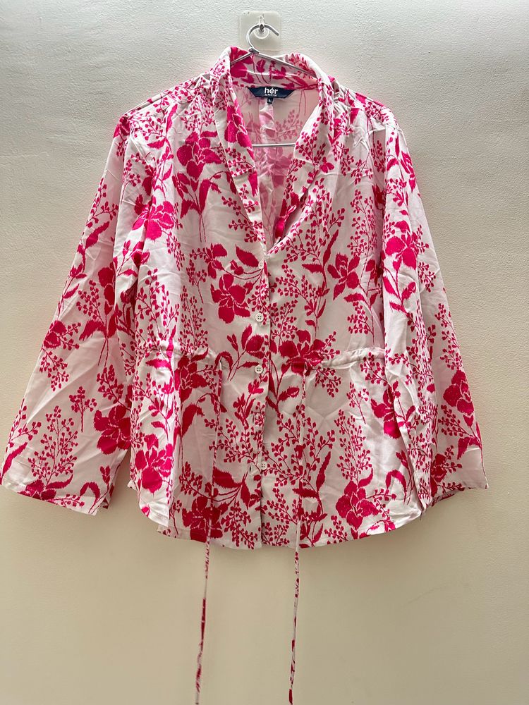 Valentine Special Shawl Collar Floral Print Top