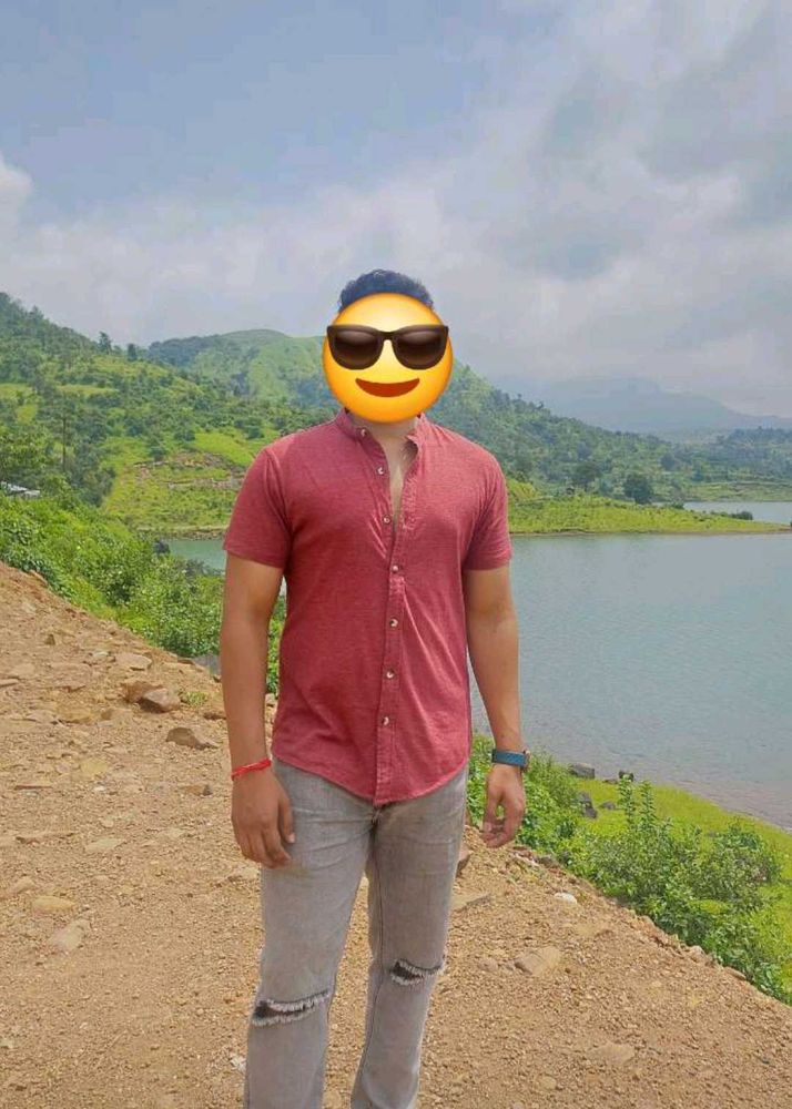 Maroon Mandarin Collar Shirt | Size L