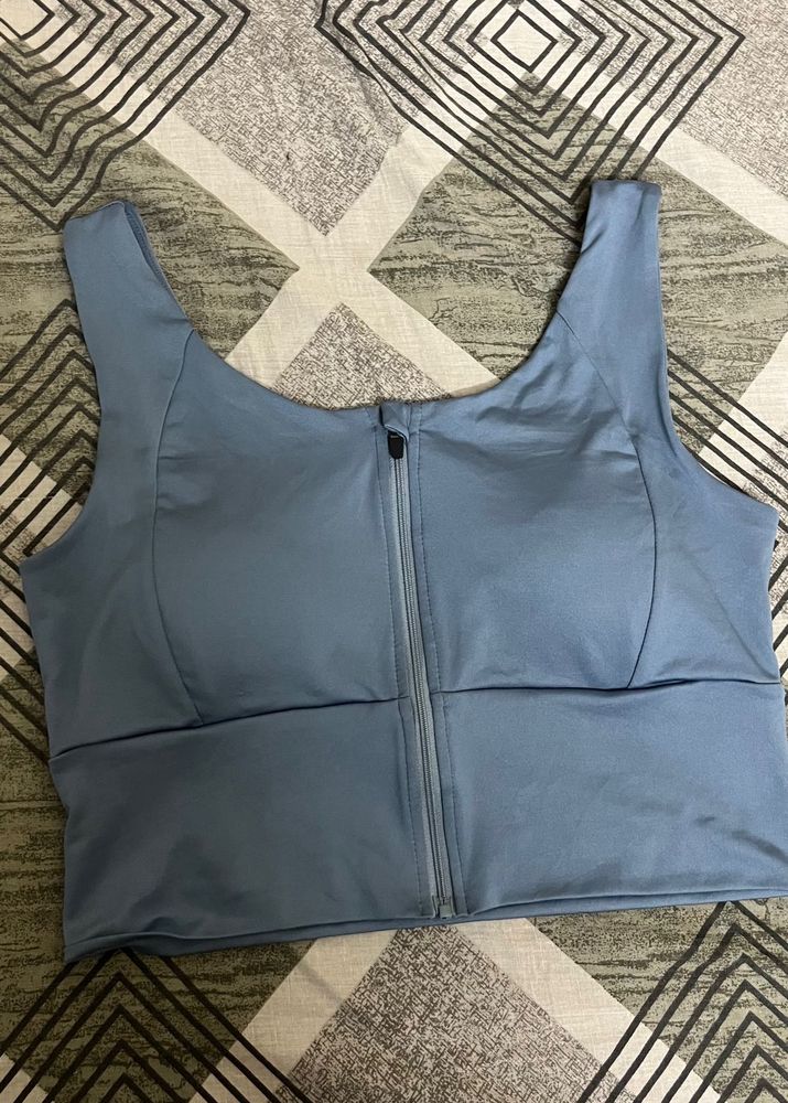 Grey Zip-Front Sports Bra