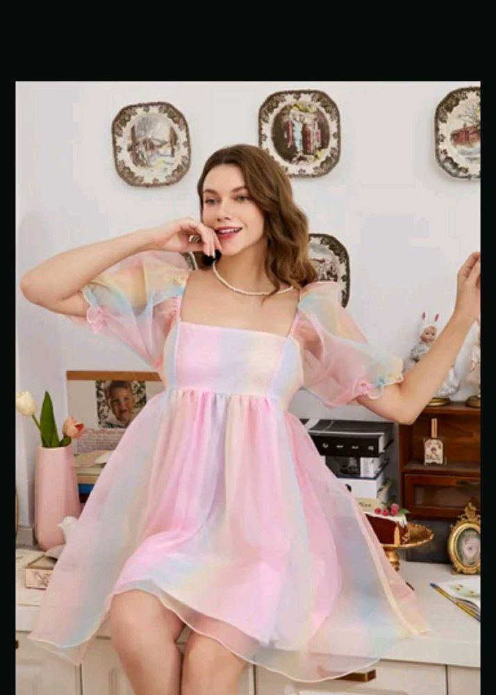 Urbanic.Rainbow Organza Mini Dress