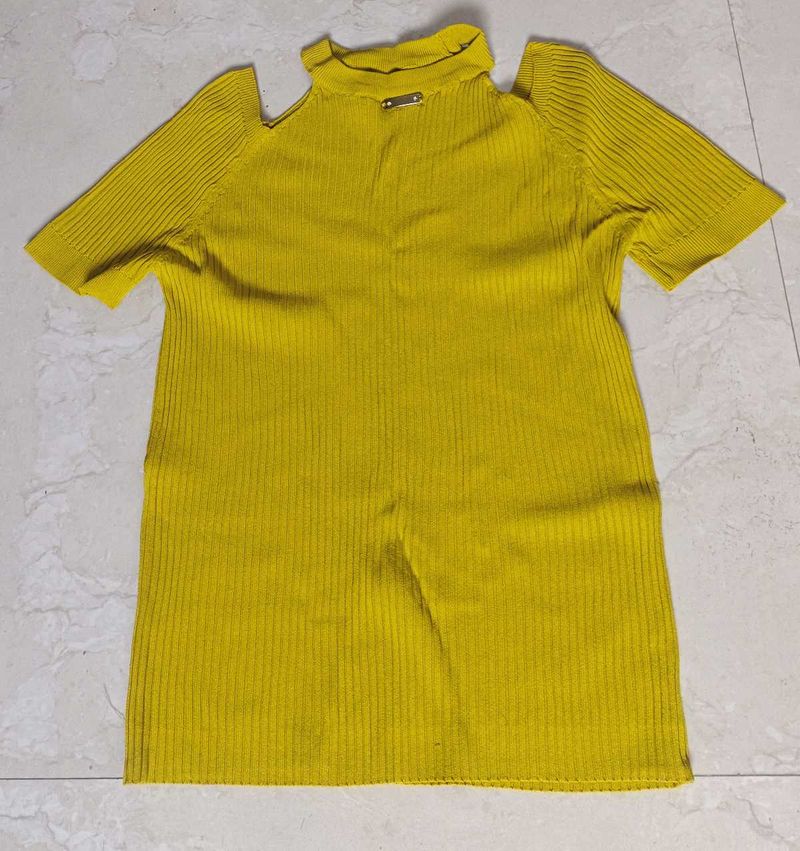 Yellow Cold Shoulder Ribbed Top