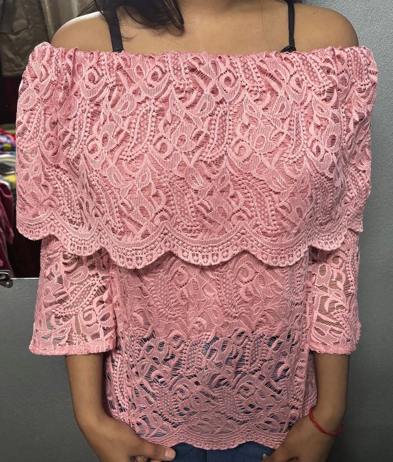 Pink Lace Off-Shoulder Top