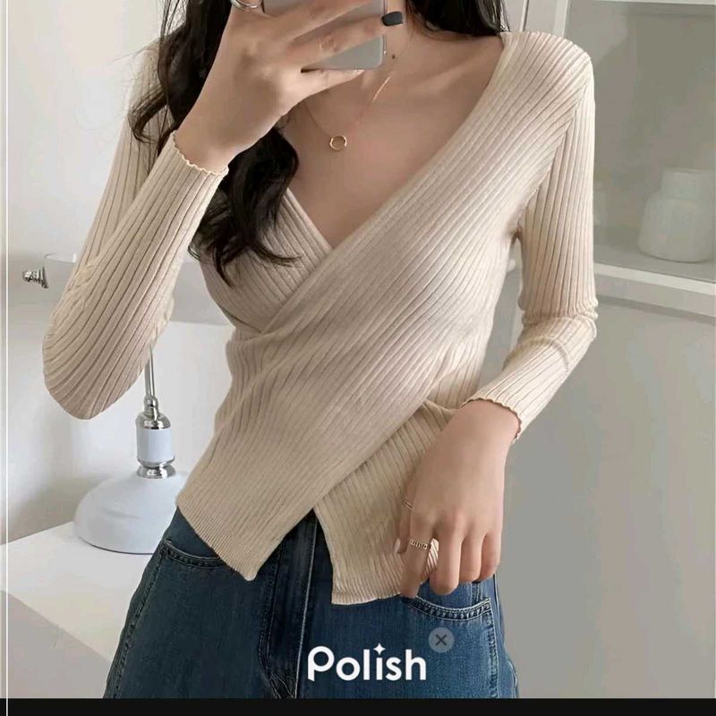 New With Tag Korean Chic Wrap Knit Top