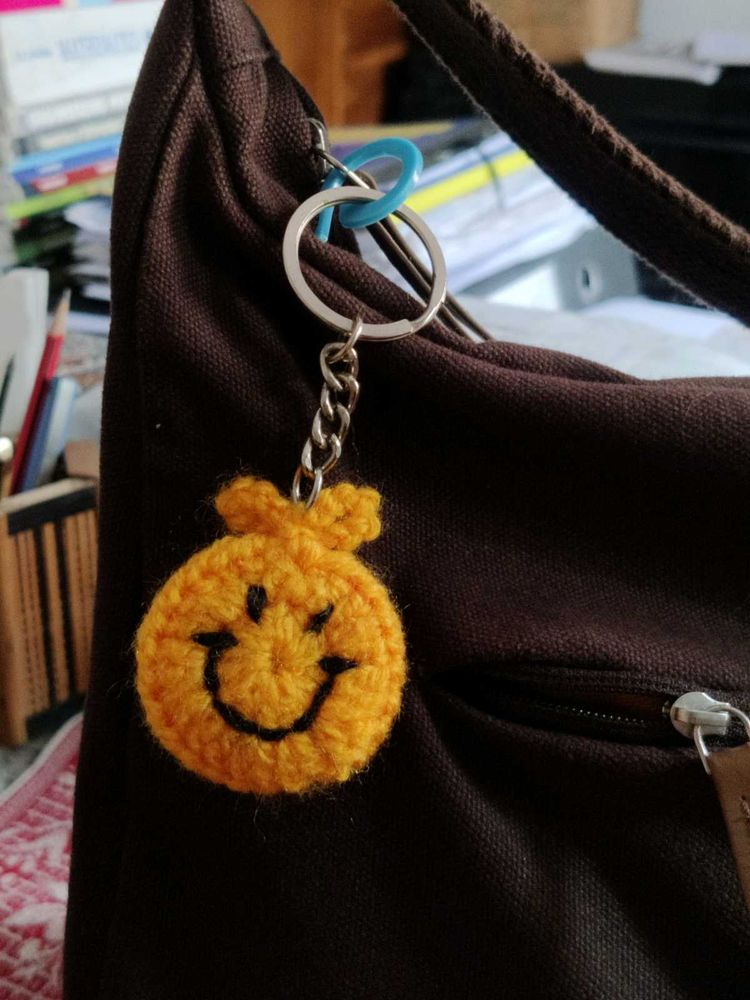 Yellow Crochet Smiley Keychain 😊