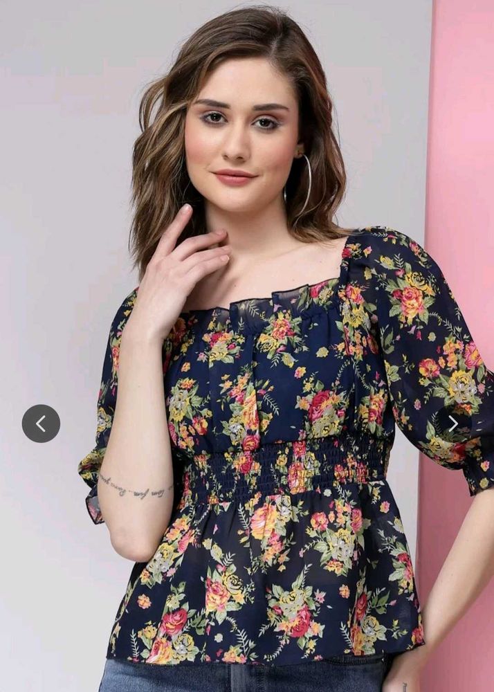 Floral Square Neck Top. In A Good Condition.
