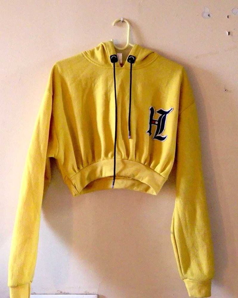 Bright Yellow Cropped Hoodie