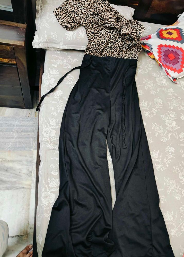 Leopard Print Top Black Jumpsuit