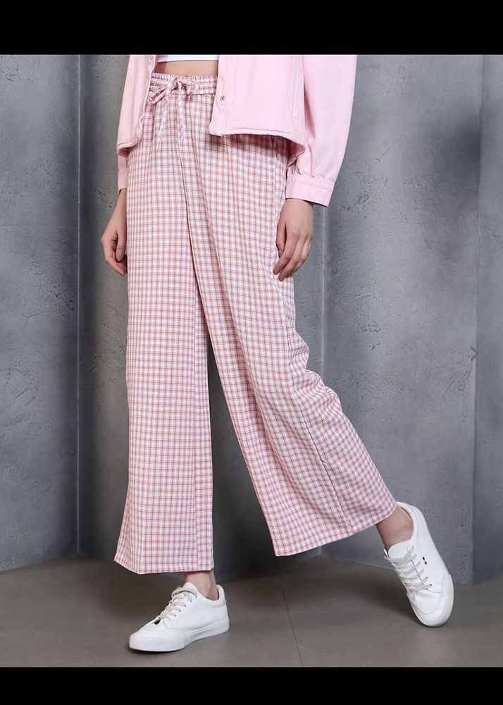 Shein Pink Gingham Wide-Leg Pants