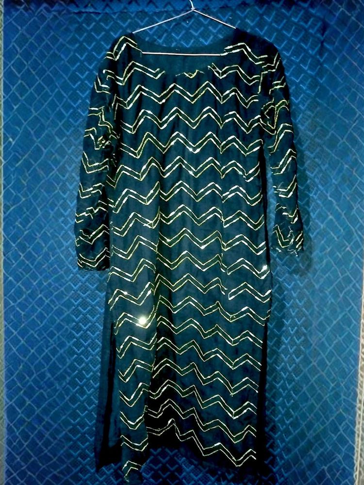 Round Neck Sequinned Georgette Kurta with Sharara