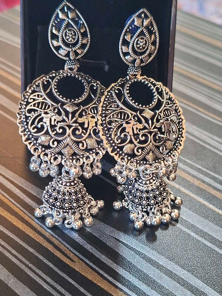 Elegant Silver Jhumka Earrings