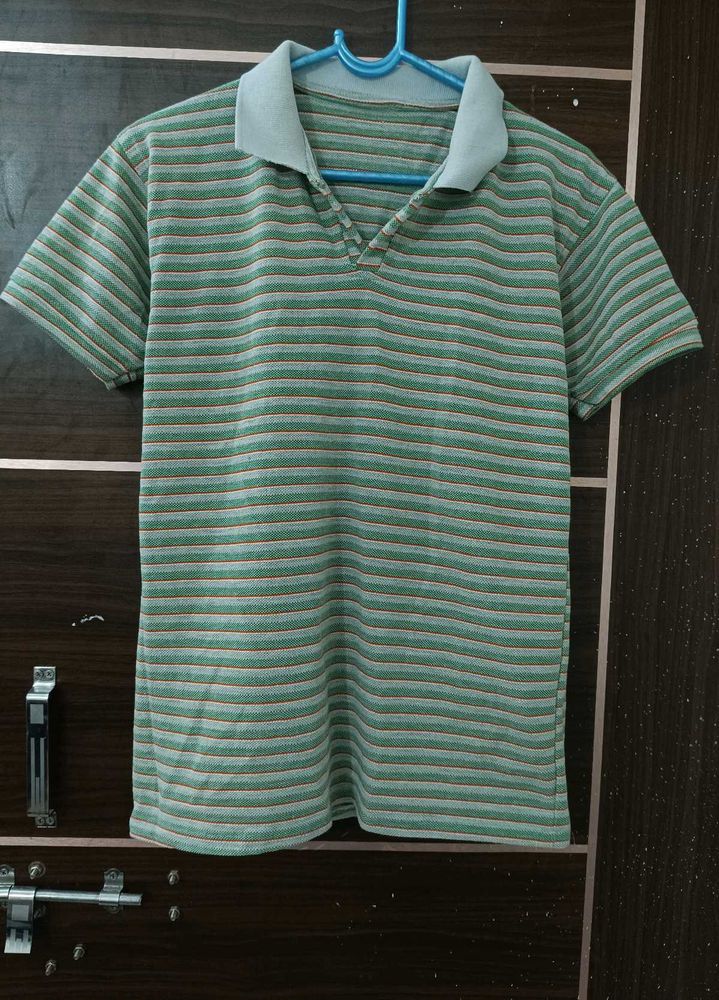 unisex Striped Polo T-Shirt