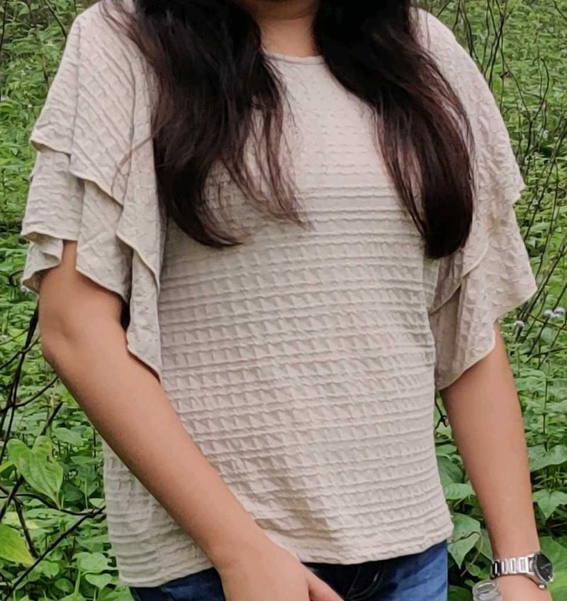Khaki Colour Layered Half Sleeves Top