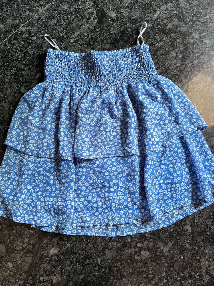 Blue Floral Tiered tube top