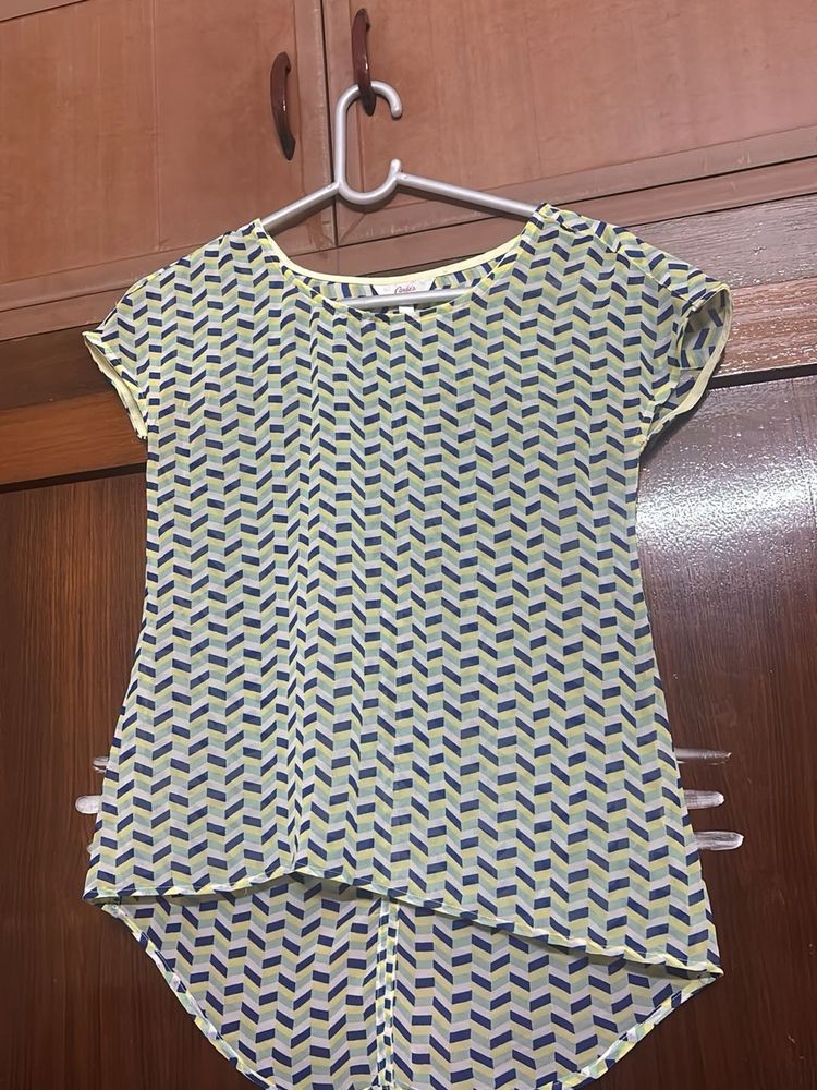 Patterned High-Low Blouse