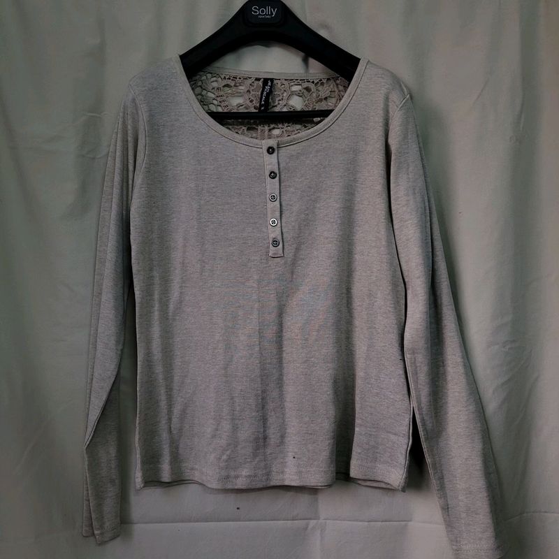 Beige Henley Lace Top