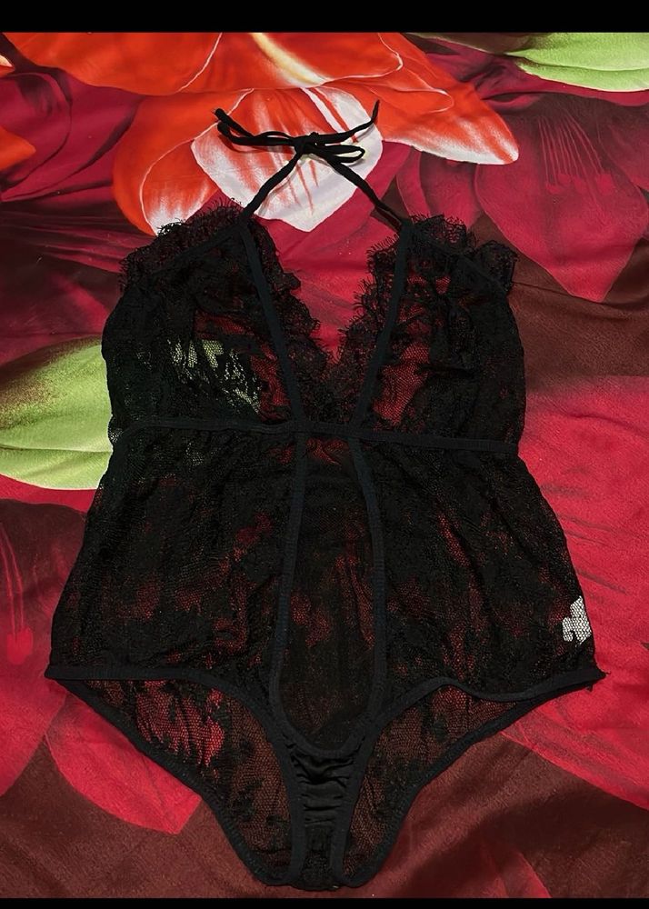 Revealing Lace Halter Bodysuit