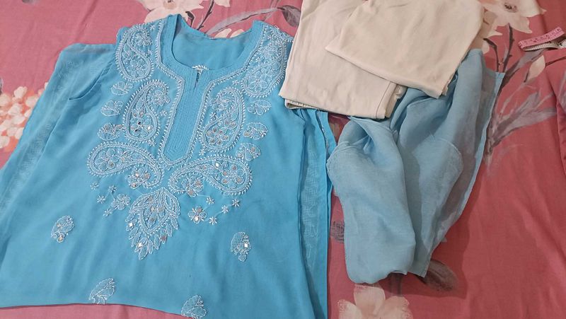 Kurta-pant-duptta Sky Blue