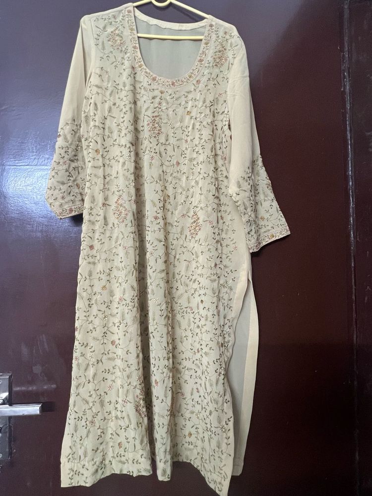 Embroidered Olive Kurti With Dupatta &amp; Salwar