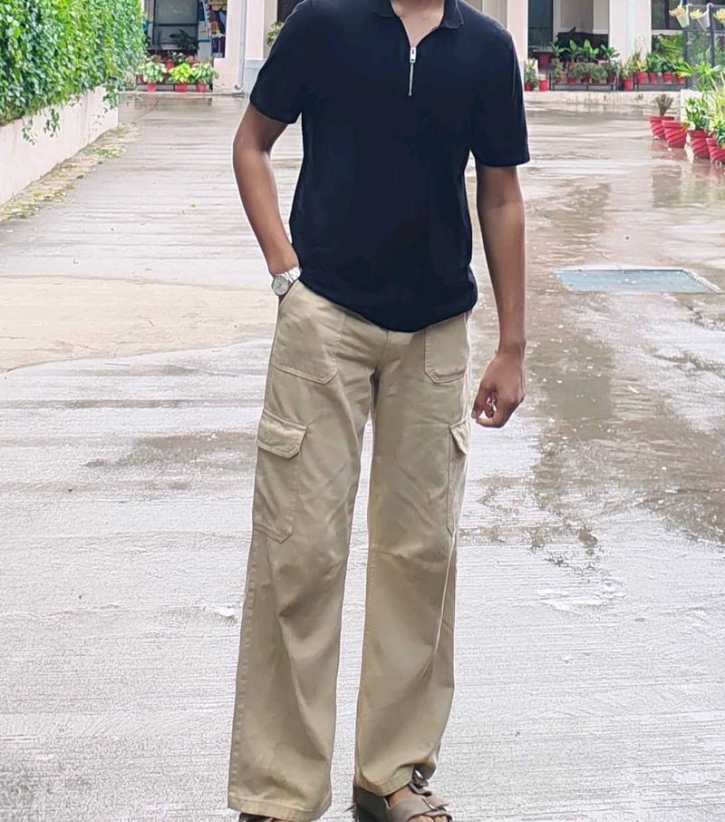 Trendy Wide Leg (Flared From Bottom ) Beige Cargo