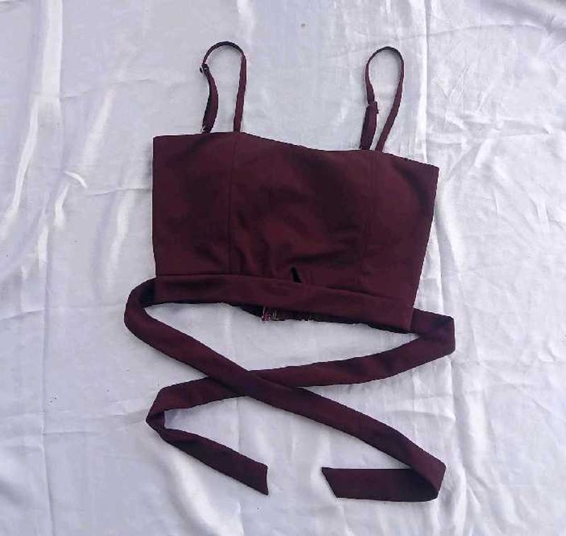 Burgundy Tie-Waist Crop Top