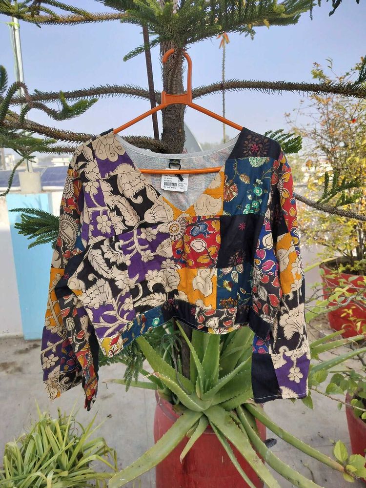 Patchwork Print Crop Top