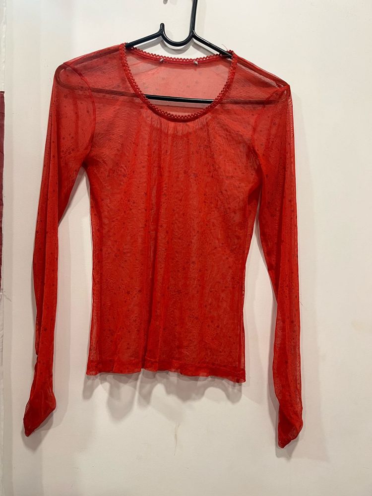 Red Beautiful Mesh Top