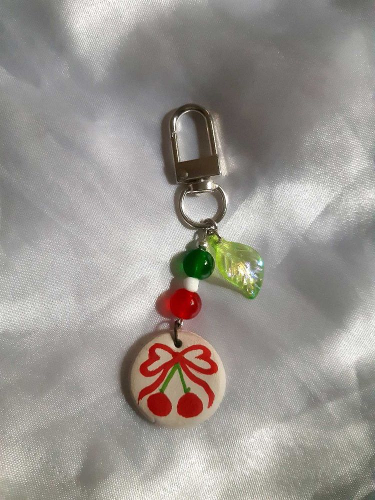 handcrafted clay Cherry Keychain / bag charm