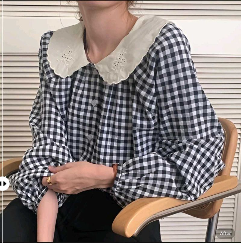 New With Tag gingham Blouse Peter Pan Top