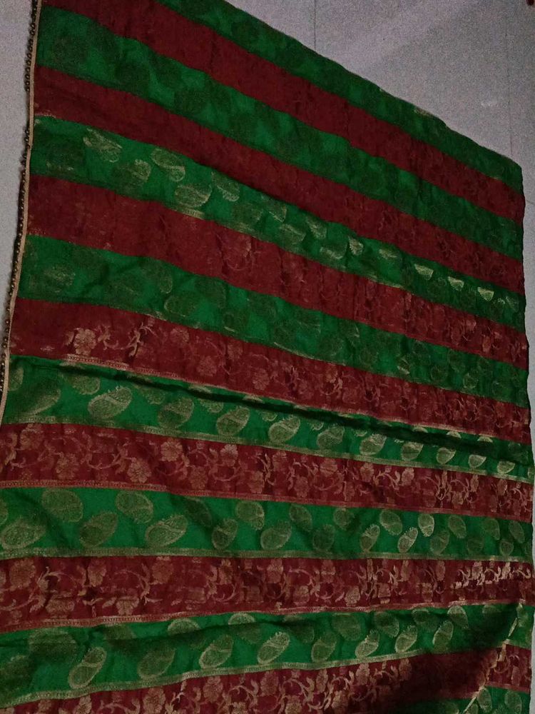 Brown &amp; Green Colour Combination Mysore Silk Saree