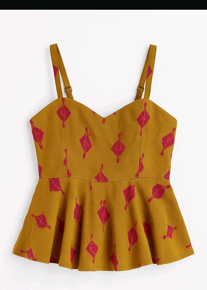 Cute Mustard Print Peplum Top
