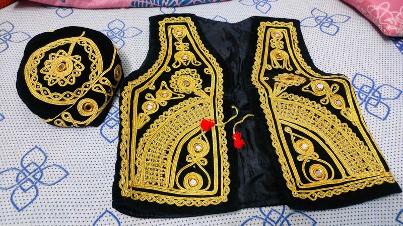 Embroidered Ethnic Vest &amp; Cap Set