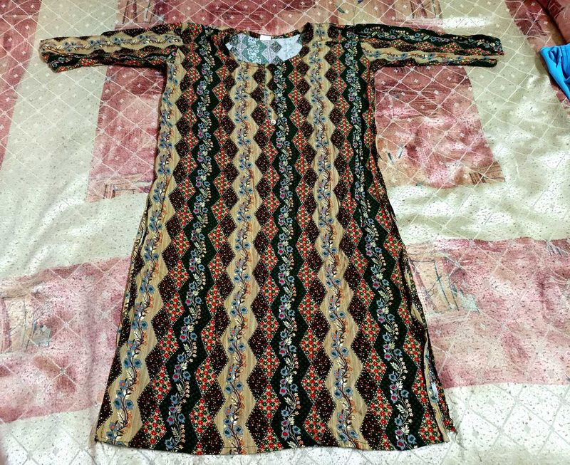 Vintage-Style Printed Cotton Kurti | Soft Stylish