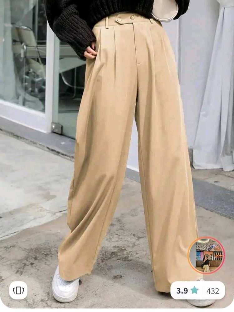 Beige Wide Leg Trousers