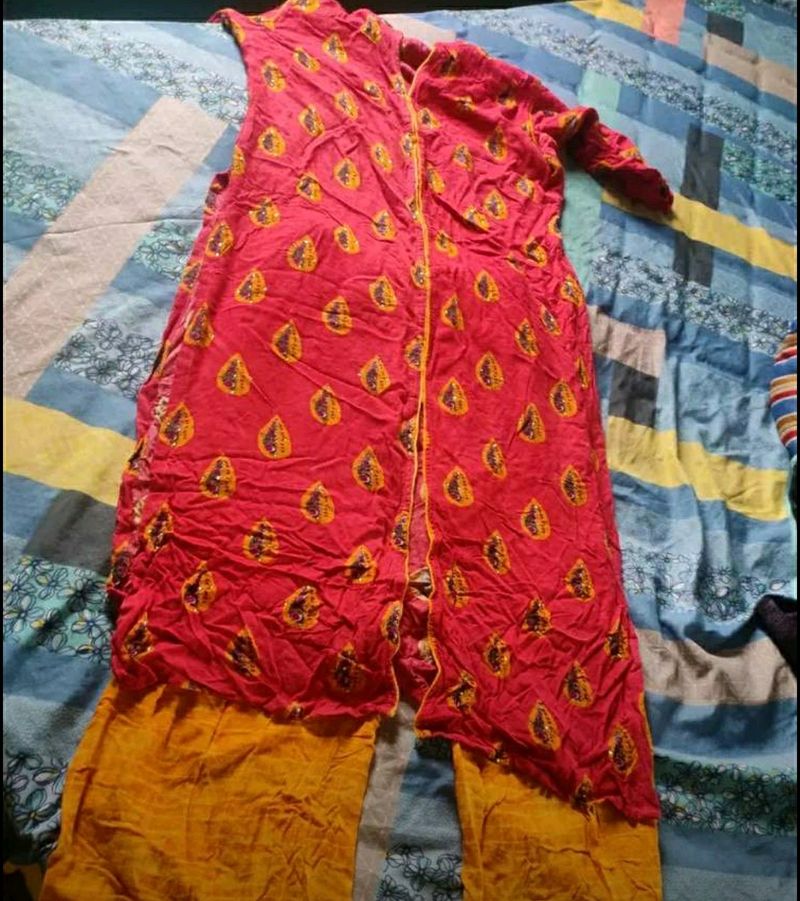 Rayon Kurti Set With Front Slit
