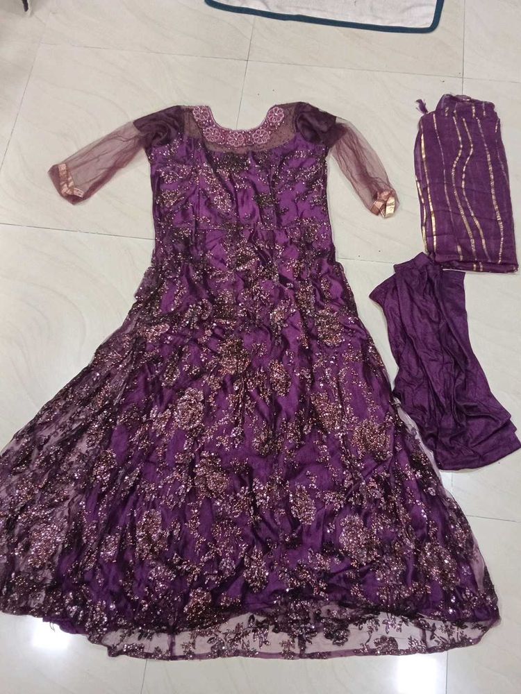 Elegant Purple Anarkali gown