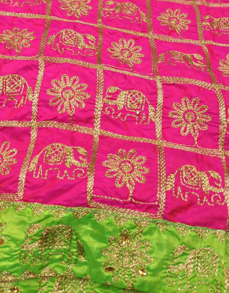 Pink &amp; Green Embroidered saree