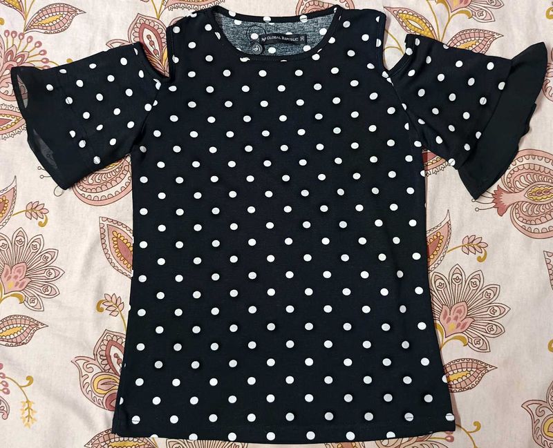 Polka Dot Cold Shoulder Top