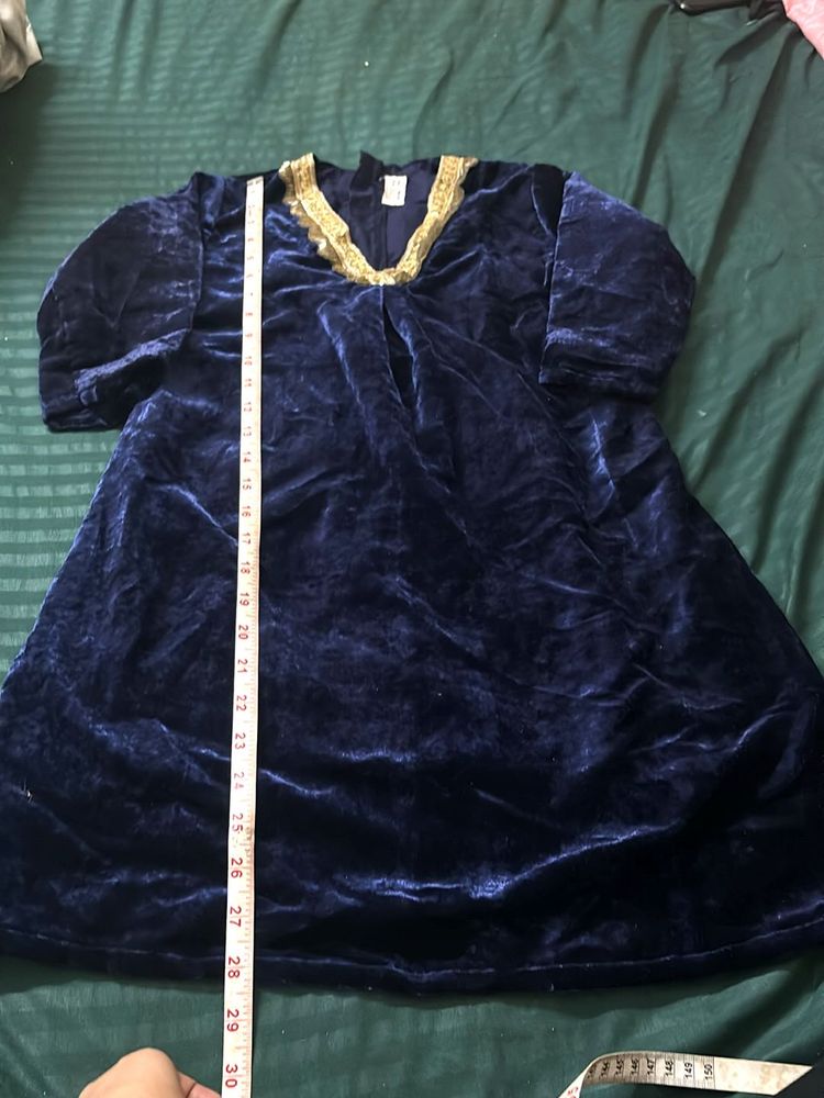 Blue Velvet Kurta Set