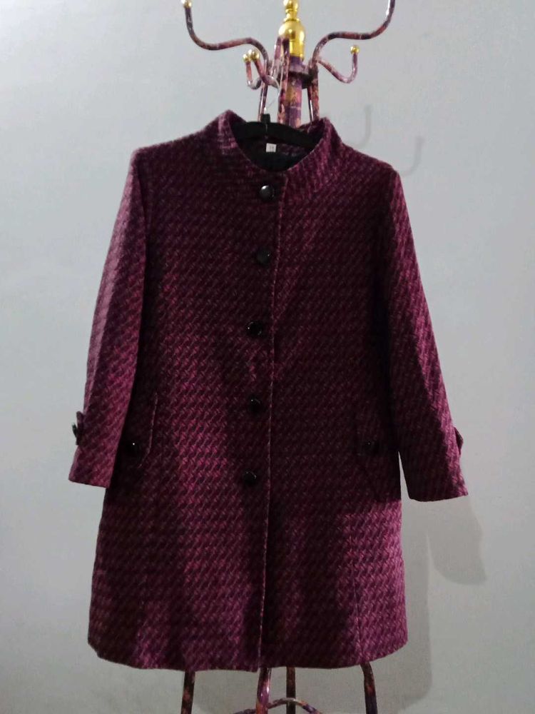 magenta with black Wool Coat
