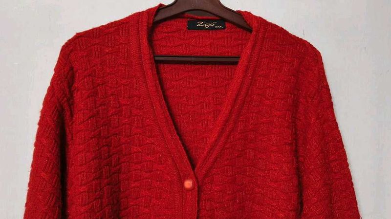 Red Knit Cardigan SWEATER