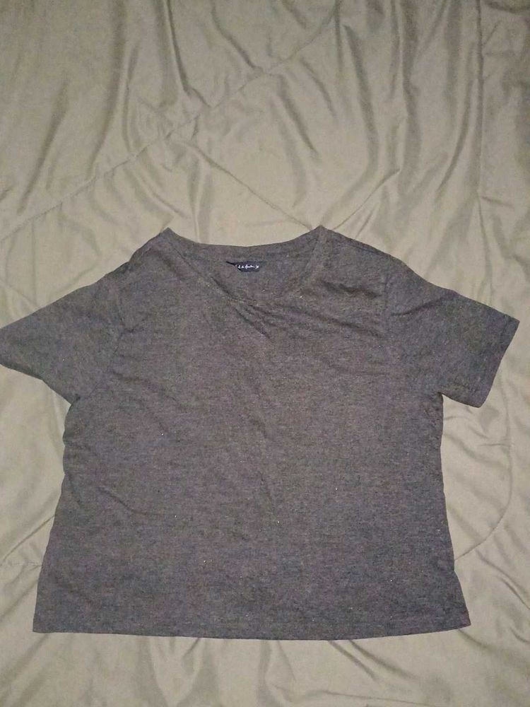 Grey cropped Casual T-Shirt
