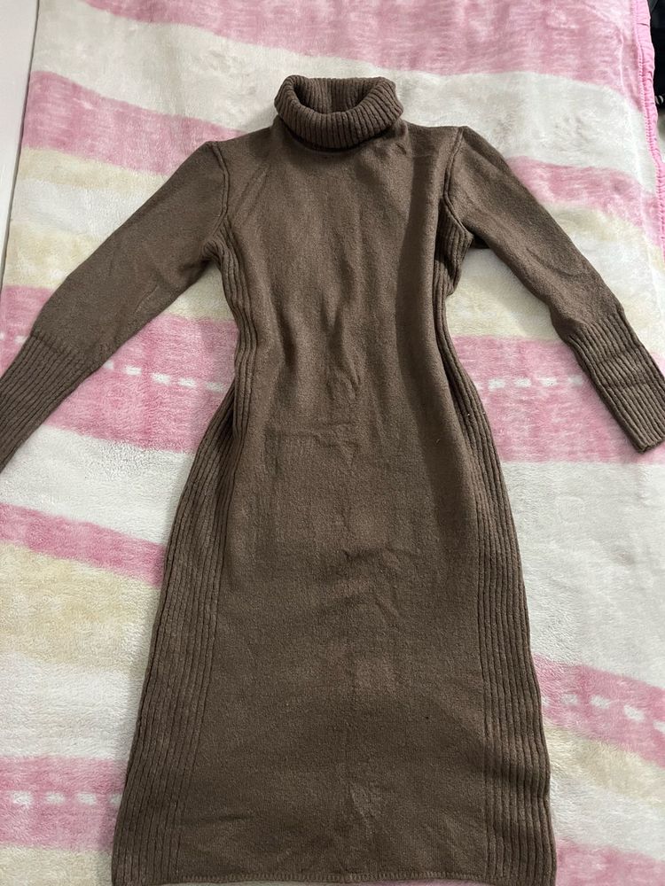 Brown Turtleneck Sweater Dress