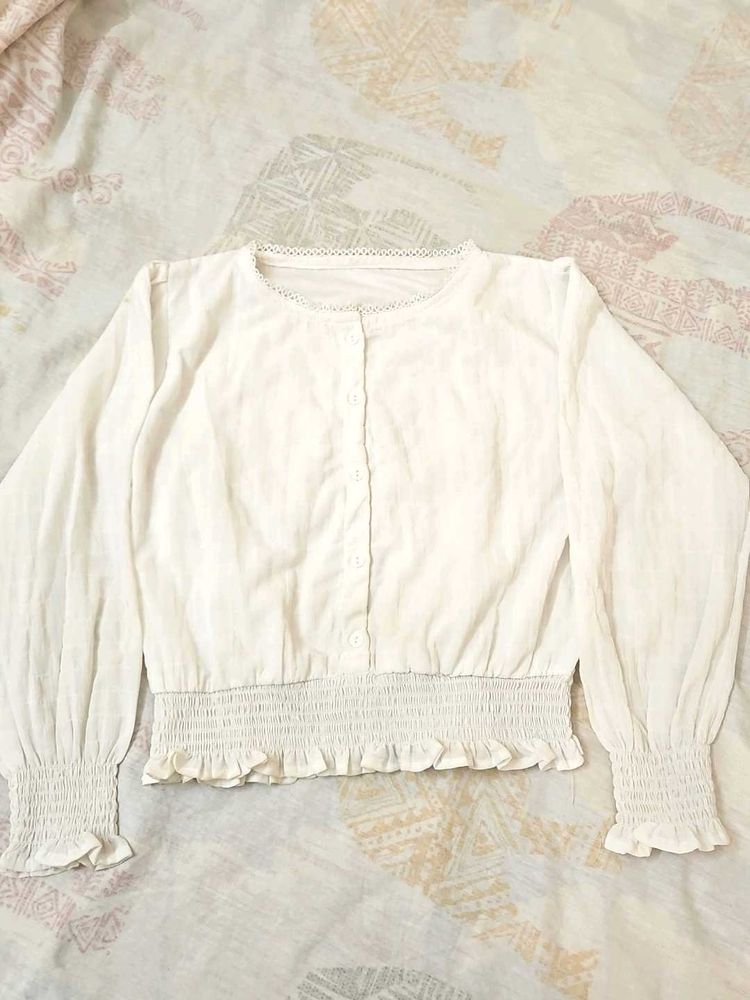 Cute White Button-Up Crop Top