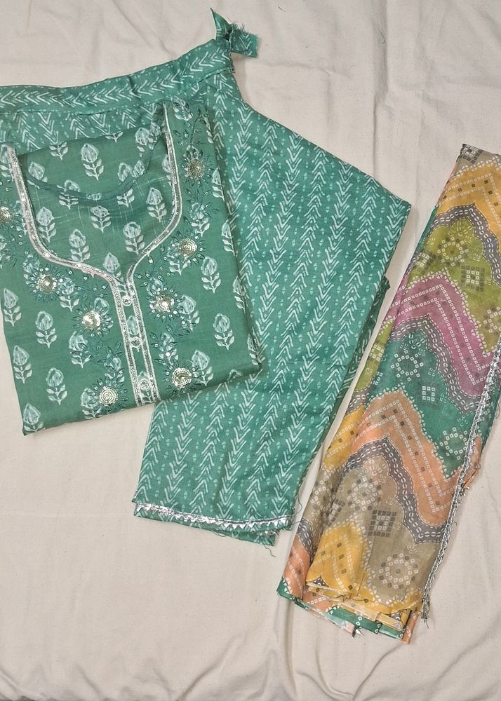 Green Straight Daily Wear Kurti Set